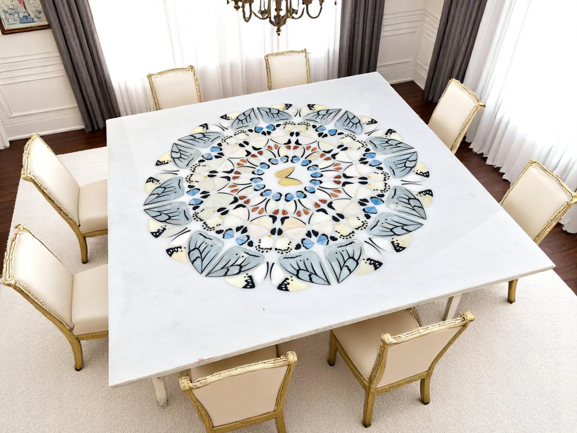Square Marble Top Hallway Table : Semi Precious Gemstone Inlaid Art, Holiday Gift